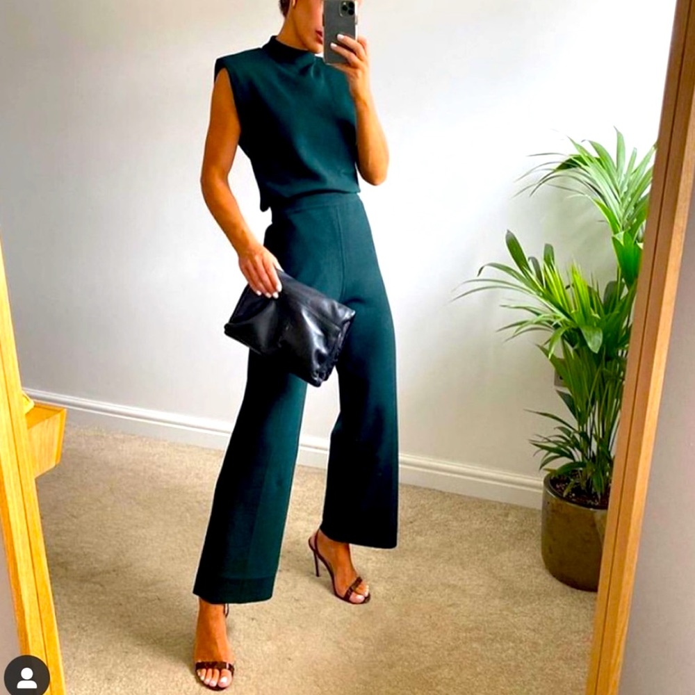 Zara Dark Green Sleeveless Wide-Leg Jumpsuit